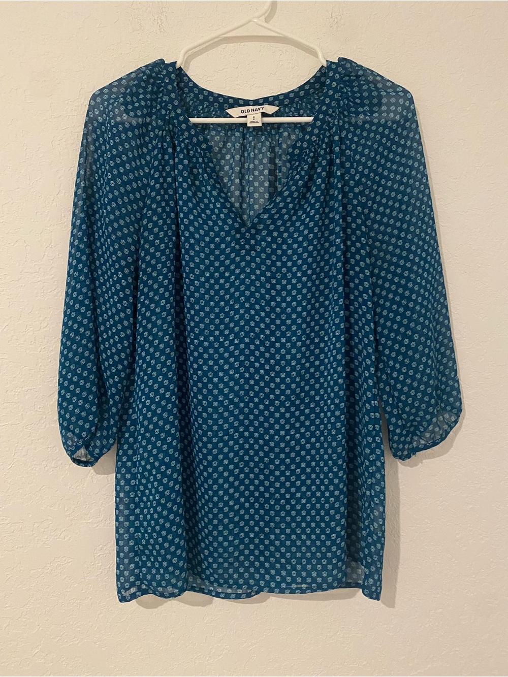 Old Navy Teal Dot Print Peasant Top